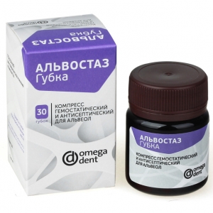 Альвостаз (губка) — компресс гемостатический и антистатический (30шт) Омега — Дент Альвостаз (губка) - компресс гемостатический и антистатический (30шт) Омега - Дент