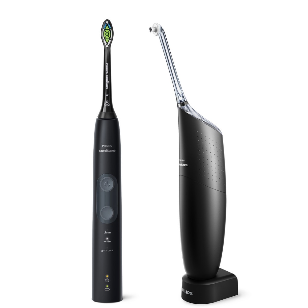 Набор Электрическая зубная щетка Philips ProtectiveClean 5100 + Ирригатор для межзубных промежутков AirFloss Ultra (черный цвет) Набор Электрическая зубная щетка Philips ProtectiveClean 5100 + Ирригатор для межзубных промежутков AirFloss Ultra (черный цвет)