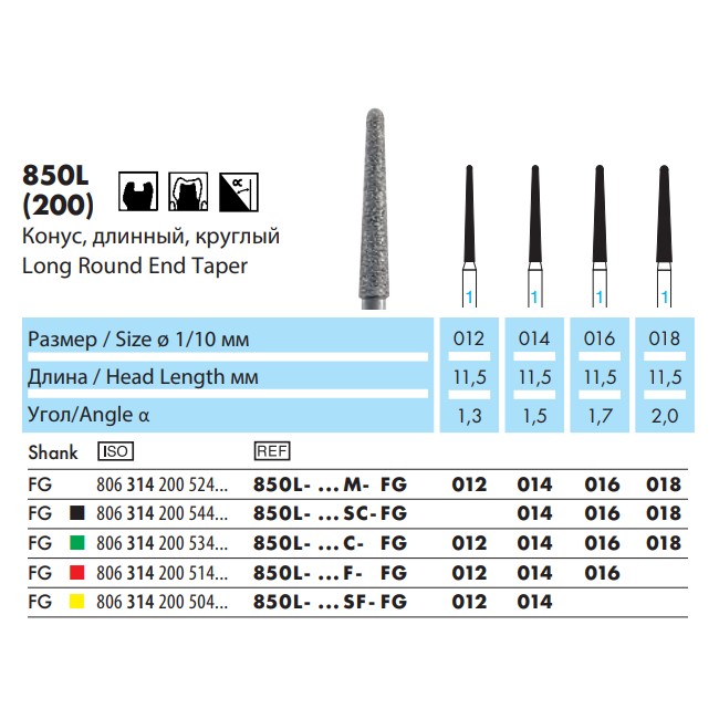NTI 850L-012M-FG Бор алмазный (Конус длинный круглый) NTI 850L-012M-FG Бор алмазный (Конус длинный круглый) — изображение 3