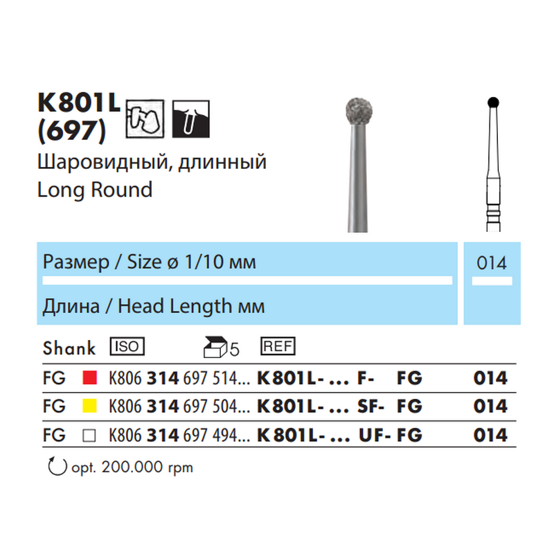 K801L-014SF-FG Бор алмазный серии Z-CUT NTI (Германия) K801L-014SF-FG Бор алмазный серии Z-CUT NTI (Германия) — изображение 2